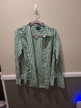 American Eagle Shirt Men S Long Sleeve Vintage Fit  Green Stripe Cotton Casual